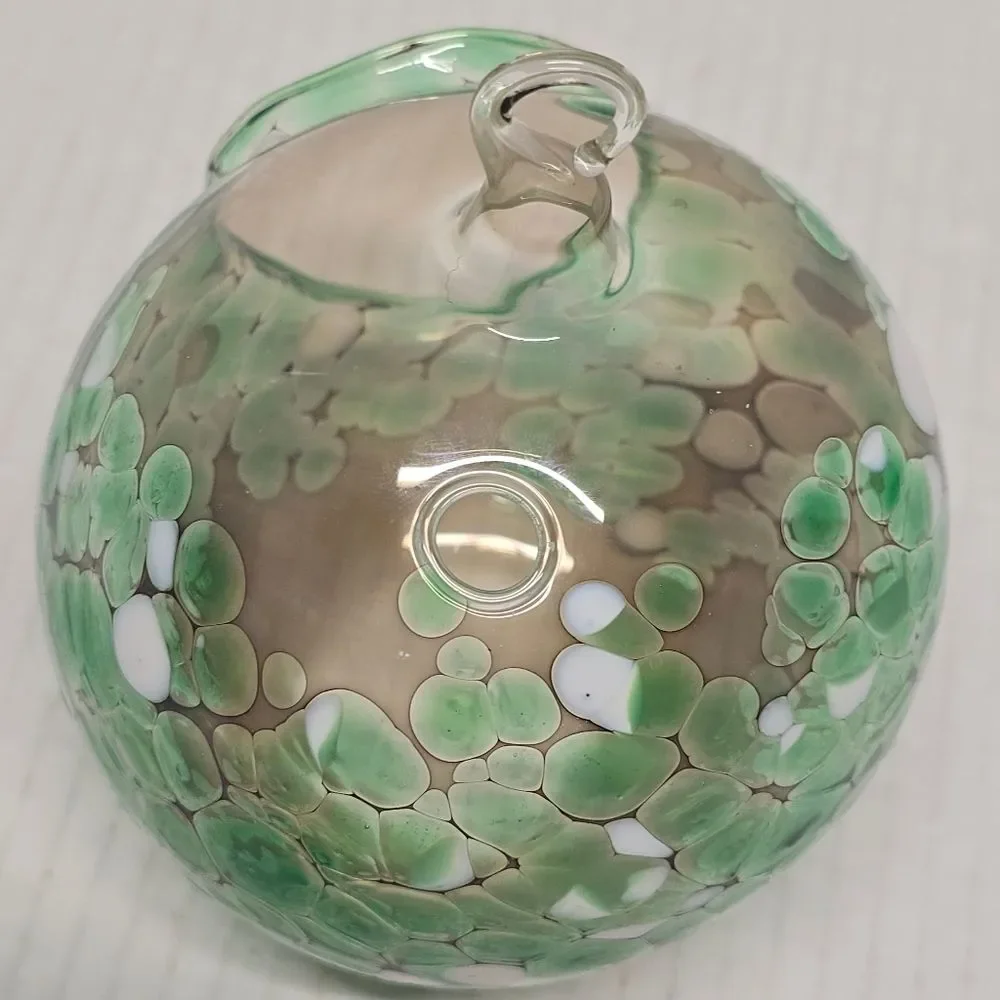 Hand-blown Fused Glass Tea Light Hanging Candle Holder Green/White